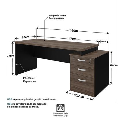Imagem de Mesa Para Escritório Pedestal 3 Gav. 1700x700 Tpo 30mm NetMobil