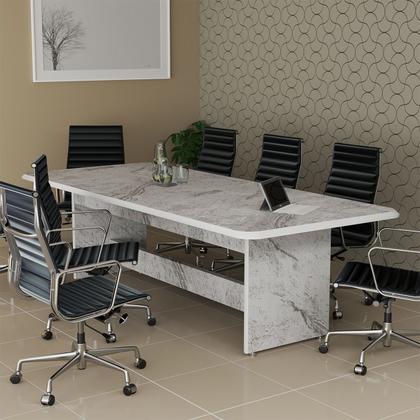 Imagem de Mesa Para Escritório Sala De Reunião 8 Lugares Em MDF Estilo Mármore