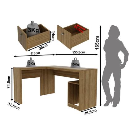 Imagem de Mesa para Escrivaninha de Canto 113x135,8cm com 2 Gavetas ME4129 Tecnomóbili