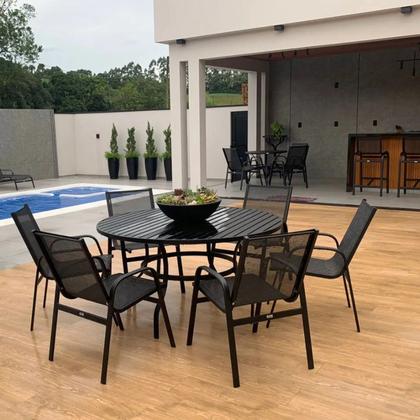 Imagem de Mesa para Jardim com Tampo Ripado em Alumínio Preto