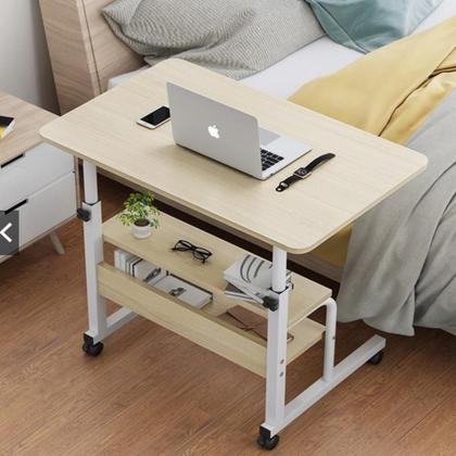 Imagem de Mesa para notebook altura ajustavel home office cama rodinhas e 2 prateleiras multiuso luxo