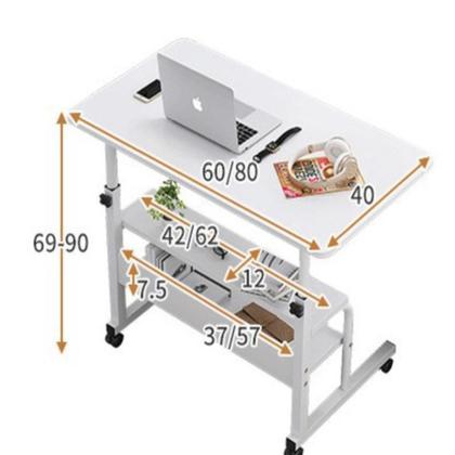 Imagem de Mesa para notebook altura ajustavel home office cama rodinhas e 2 prateleiras multiuso marrom