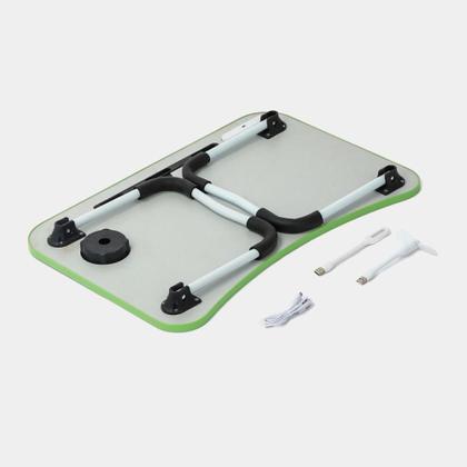 Imagem de Mesa para notebook home office com usb ventilador iluminação cama sofa dobravel portatil verde