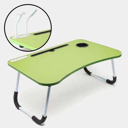 Imagem de Mesa para notebook home office com usb ventilador iluminação cama sofa dobravel portatil verde