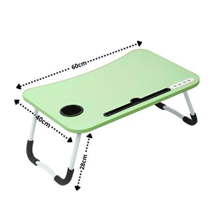 Imagem de Mesa para notebook home office com usb ventilador iluminação cama sofa dobravel portatil verde