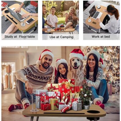 Imagem de Mesa para notebook home office com usb ventilador iluminação cama sofa dobravel portatil verde