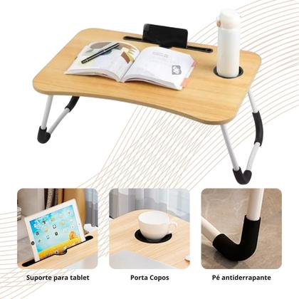Imagem de Mesa Para Notebook Portátil Dobrável Articulada em Mdf Suporte para Laptop Cama Estudo Porta Tablet