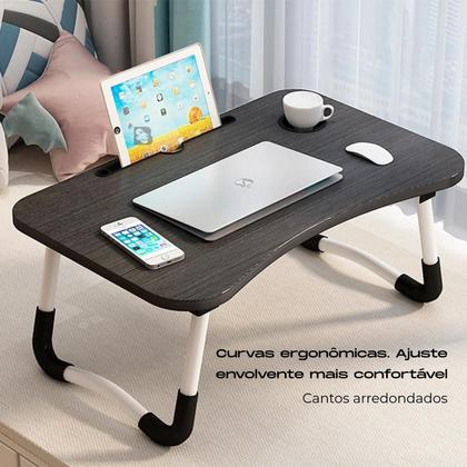 Imagem de Mesa Para Notebook Portátil Dobrável Articulada em Mdf Suporte para Laptop Cama Estudo Porta Tablet