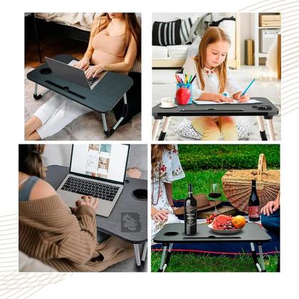 Imagem de Mesa Para Notebook Portátil Dobrável Articulada em Mdf Suporte para Laptop Cama Estudo Porta Tablet