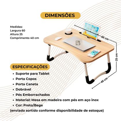 Imagem de Mesa Para Notebook Portátil Dobrável Articulada em Mdf Suporte para Laptop Cama Estudo Porta Tablet