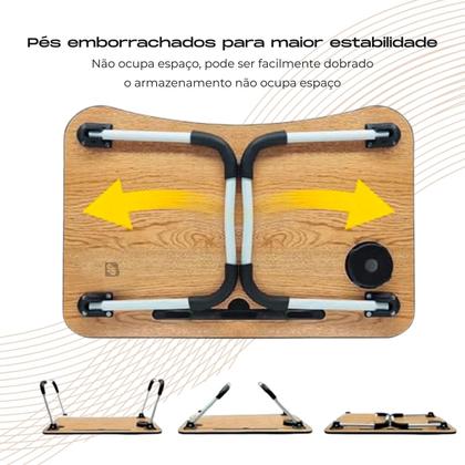 Imagem de Mesa Para Notebook Portátil Dobrável Articulada em Mdf Suporte para Laptop Cama Estudo Porta Tablet
