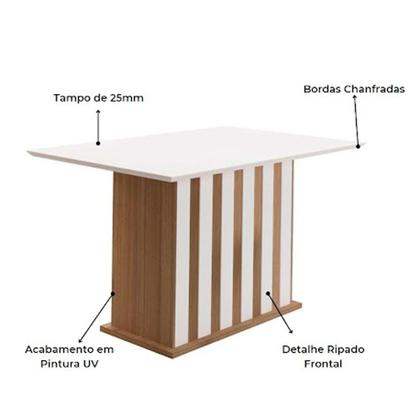 Imagem de Mesa para Sala de Jantar 136cm Retangular Tampo Chanfrado Amalia Poliman