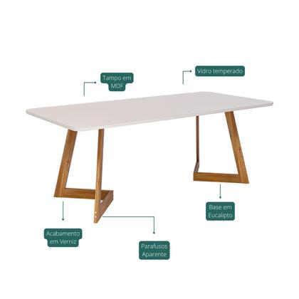 Imagem de Mesa para Sala de Jantar 210cm com Vidro Caju