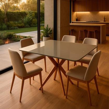 Imagem de Mesa para Sala de Jantar 90cm Sofisticada com Tampo Laqueado Vegas Mel