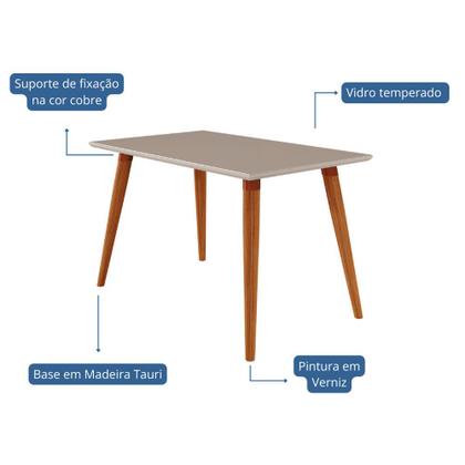 Imagem de Mesa para Sala de Jantar Adele 1,30 com 4 Cadeiras Fernanda Wood Madeira/Off White/Linho Grafite