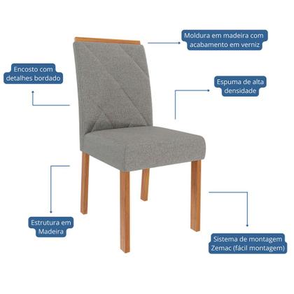 Imagem de Mesa para Sala de Jantar Adele 1,30 com 4 Cadeiras Fernanda Wood Madeira/Off White/Linho Grafite