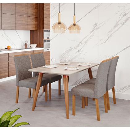 Imagem de Mesa para Sala de Jantar Adele 1,30 com 4 Cadeiras Fernanda Wood Madeira/Off White/Linho Grafite
