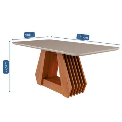 Imagem de Mesa para Sala de Jantar Agata 180 x 90 cm com Tampo MDF/Vidro Cimol Cinamomo/Off White