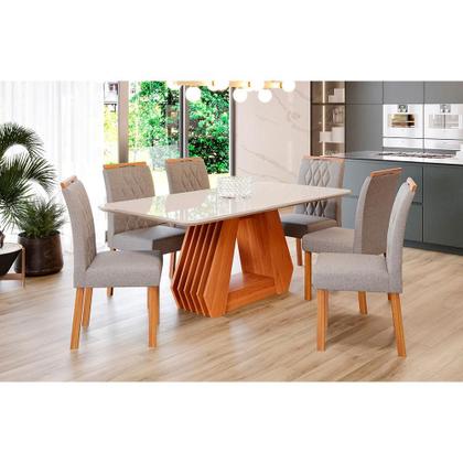 Imagem de Mesa para Sala de Jantar Agata 180 x 90 cm com Tampo MDF/Vidro Cimol Cinamomo/Off White