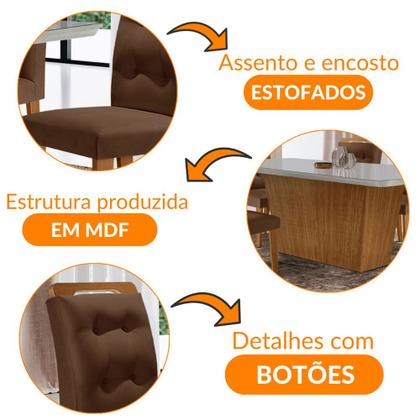 Imagem de Mesa para Sala de Jantar Aida 180cm MDF Canto Copo com Vidro e 6 Cadeiras Carol Moderna Mobília