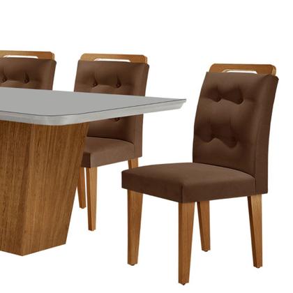 Imagem de Mesa para Sala de Jantar Aida 180cm MDF Canto Copo com Vidro e 6 Cadeiras Carol Moderna Mobília