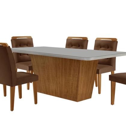 Imagem de Mesa para Sala de Jantar Aida 180cm MDF Canto Copo com Vidro e 6 Cadeiras Carol Moderna Mobília
