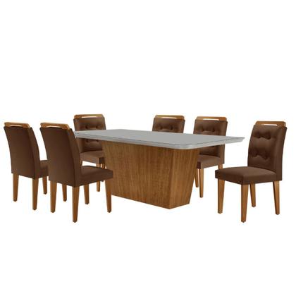 Imagem de Mesa para Sala de Jantar Aida 180cm MDF Canto Copo com Vidro e 6 Cadeiras Carol Moderna Mobília