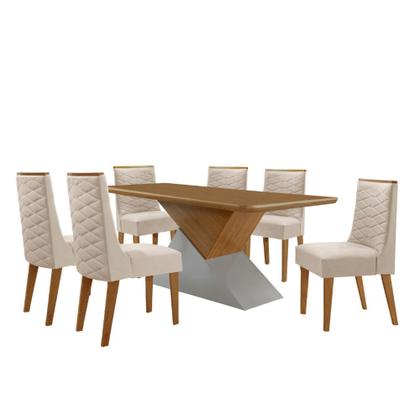 Imagem de Mesa para Sala de Jantar Aster 180cm MDF Tampo Laminado Canto Copo e 6 Cadeiras Safira