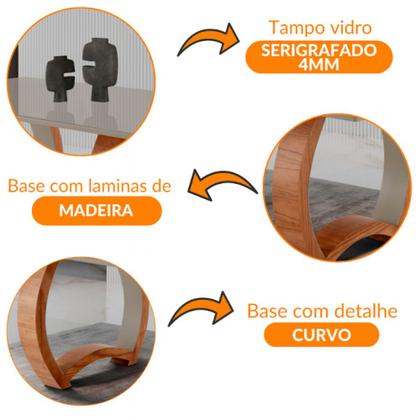 Imagem de Mesa para Sala de Jantar Bali 220cm Madeira com Vidro Moderna Mobília