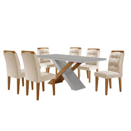 Imagem de Mesa para Sala de Jantar Carol 180cm MDF Canto Copo com Vidro e 6 Cadeiras Carol