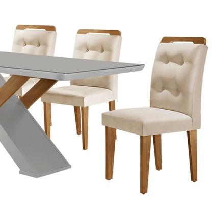 Imagem de Mesa para Sala de Jantar Carol 180cm MDF Canto Copo com Vidro e 6 Cadeiras Carol