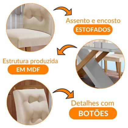 Imagem de Mesa para Sala de Jantar Carol 180cm MDF Canto Copo com Vidro e 6 Cadeiras Carol