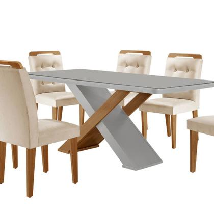 Imagem de Mesa para Sala de Jantar Carol 180cm MDF Canto Copo com Vidro e 6 Cadeiras Carol