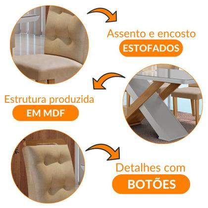 Imagem de Mesa para Sala de Jantar Carol 180cm MDF Canto Copo com Vidro e 6 Cadeiras Carol