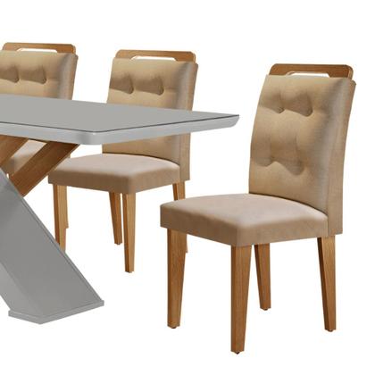 Imagem de Mesa para Sala de Jantar Carol 180cm MDF Canto Copo com Vidro e 6 Cadeiras Carol