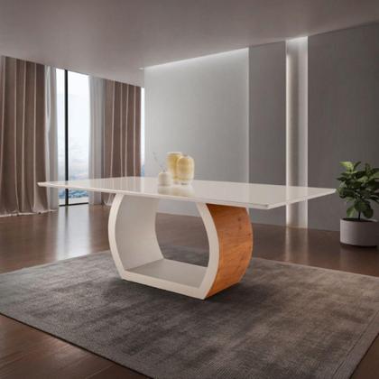 Imagem de Mesa Para Sala De Jantar Ellis 180cm Moderna Mobília Cinamomo Com Off White-off White