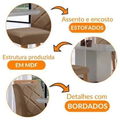 Imagem de Mesa para Sala de Jantar Olímpia 120cm MDF Canto Copo com Vidro e 4 Cadeiras Melissa