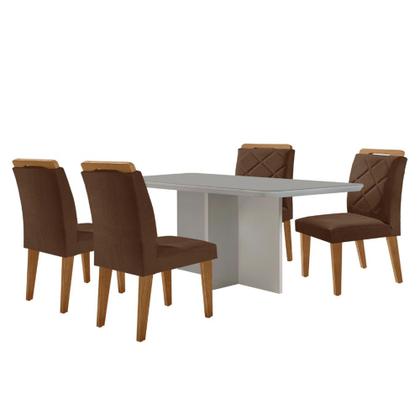 Imagem de Mesa para Sala de Jantar Olímpia 120cm MDF Canto Copo com Vidro e 4 Cadeiras Melissa