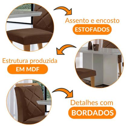 Imagem de Mesa para Sala de Jantar Olímpia 120cm MDF Canto Copo com Vidro e 4 Cadeiras Melissa