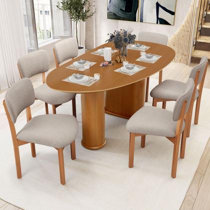 Imagem de Mesa Para Sala de Jantar Ourense com 06 Cadeiras Sala de Jantar Dara L02 Bouclê Creme - Lyam Decor