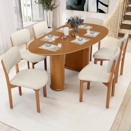 Imagem de Mesa Para Sala De Jantar Ourense Com 06 Cadeiras Sala De Jantar Dara L02 Linho Champagne - Lyam Decor