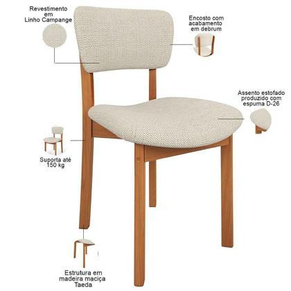 Imagem de Mesa Para Sala De Jantar Ourense Com 06 Cadeiras Sala De Jantar Dara L02 Linho Champagne - Lyam Decor