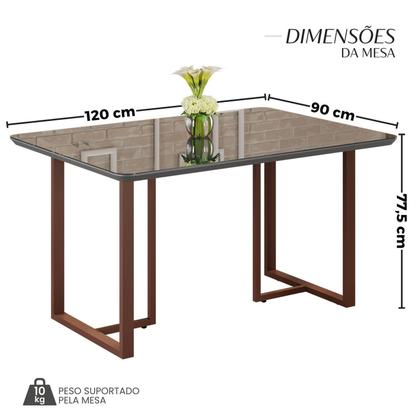 Imagem de Mesa para Sala de Jantar Retangular 120x90cm Mdf com Vidro Lunna