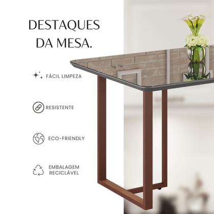 Imagem de Mesa para Sala de Jantar Retangular 120x90cm Mdf com Vidro Lunna