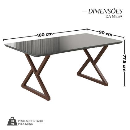 Imagem de Mesa para Sala de Jantar Retangular 160x90cm Mdf com Vidro Império