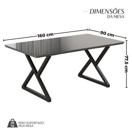 Imagem de Mesa para Sala de Jantar Retangular 160x90cm Mdf com Vidro Império