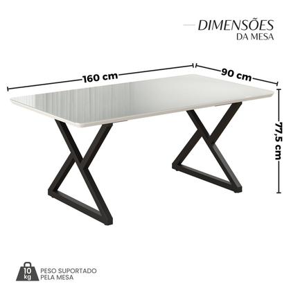 Imagem de Mesa para Sala de Jantar Retangular 160x90cm Mdf com Vidro Império