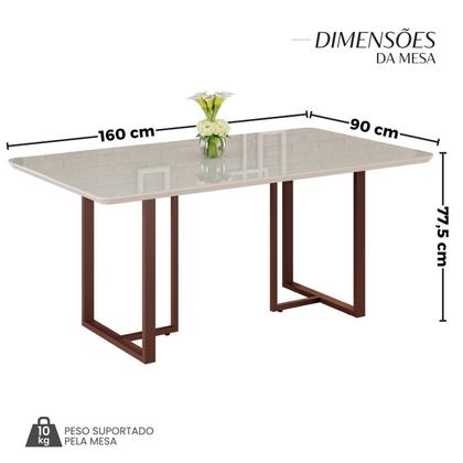 Imagem de Mesa para Sala de Jantar Retangular 160x90cm Mdf com Vidro Lunna