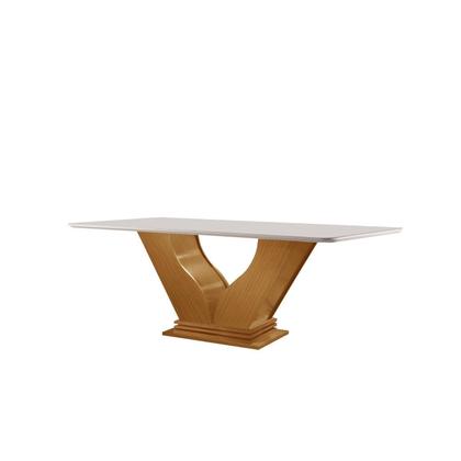 Imagem de Mesa para Sala de Jantar Retangular Tampo com Vidro Safira Marrom/Castanho Cinamomo/Off White