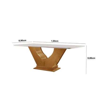 Imagem de Mesa para Sala de Jantar Retangular Tampo com Vidro Safira Marrom/Castanho Cinamomo/Off White